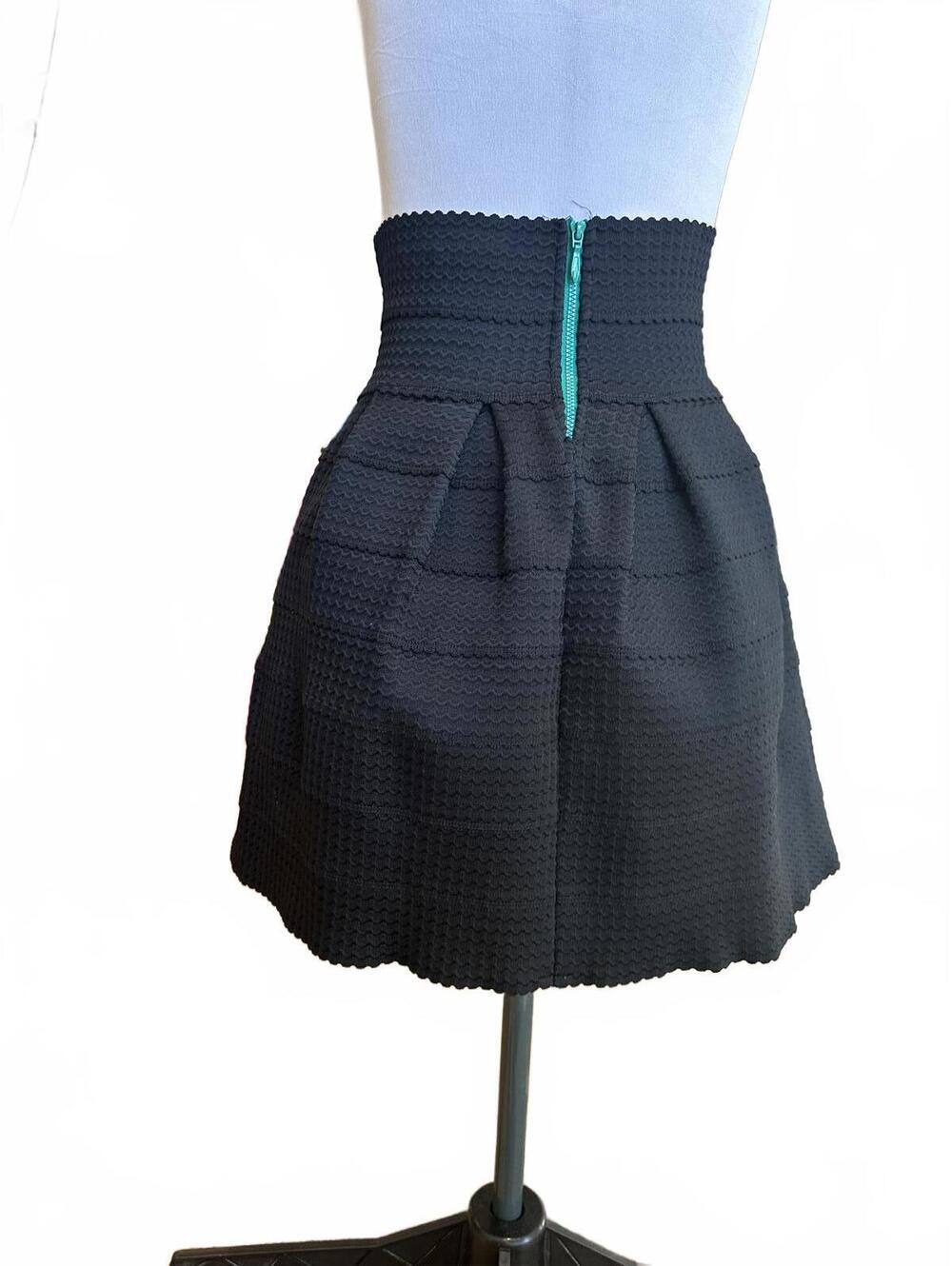 Anthropologie | Girls From Savoy | Black Textured A-Line Skirt with High Waist